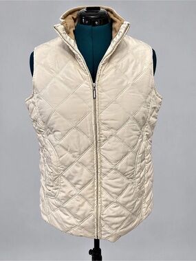 Jane Ashley Ivory Quilted Puffer Vest XL Full Zip Fleece Collar